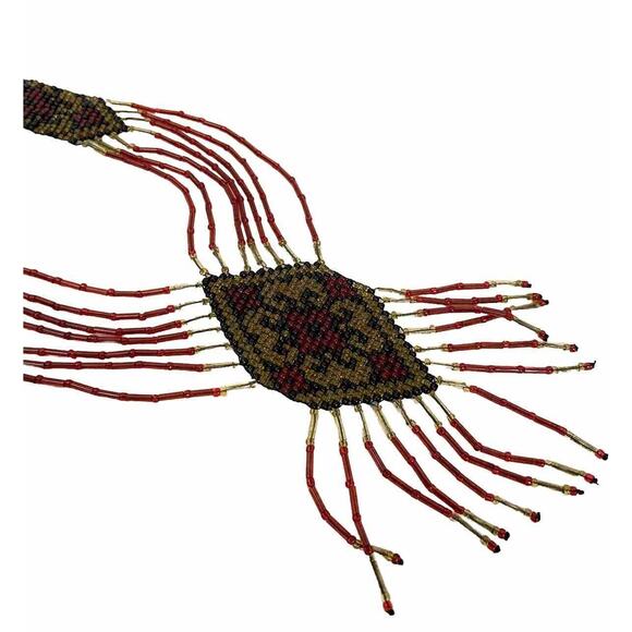 Russian Necklace Carpathian Seed Bead Indigenous Caucus Art Vintage Handmade Red - Picture 13 of 16